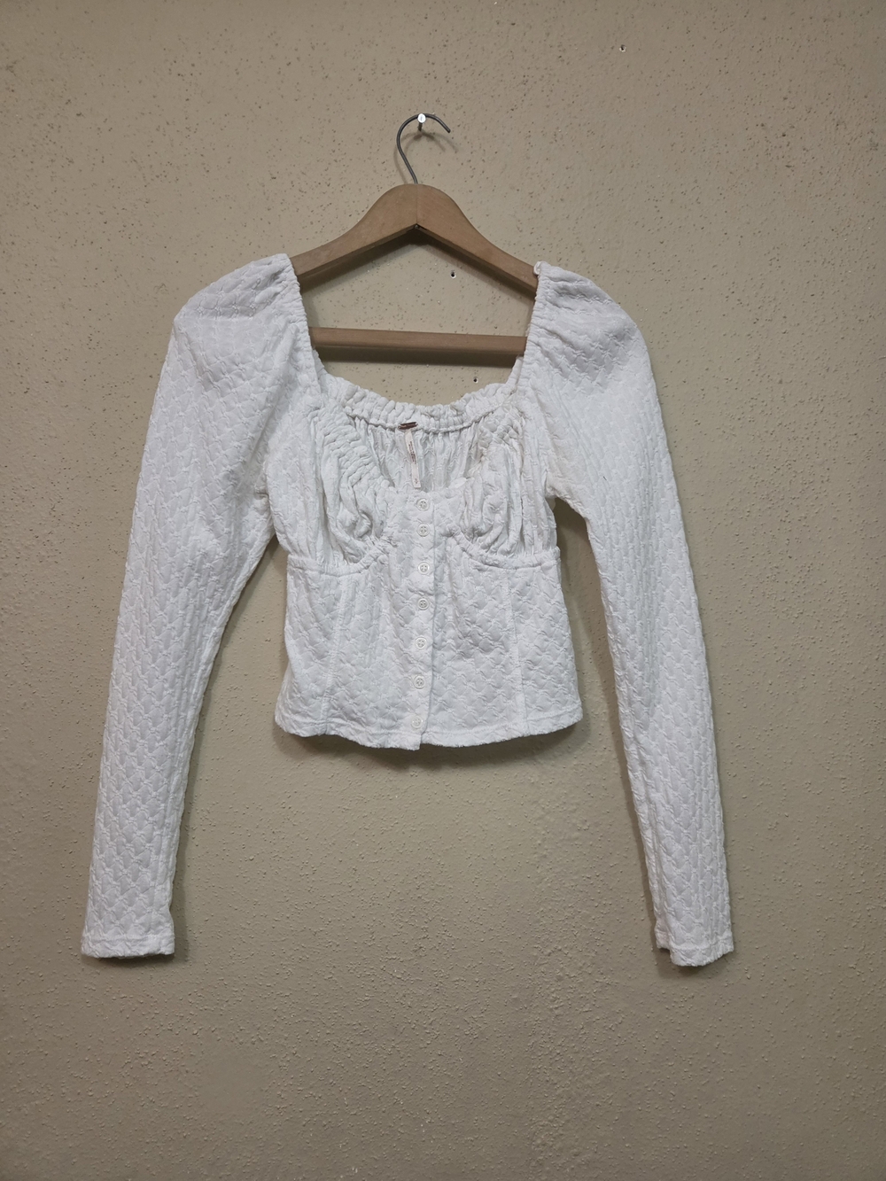 Free People Top Womens Small L9ng Sleeve White